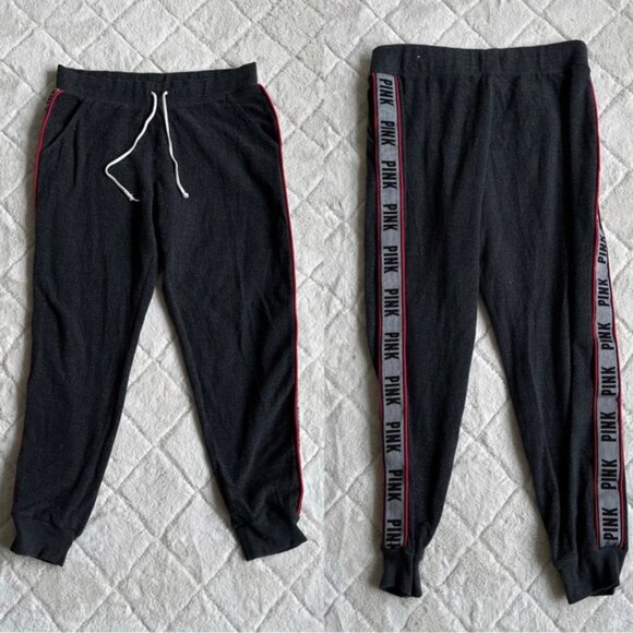 Victoria's Secret PINK | Dark Gray & Red Logo Stripe Joggers | Size Medium - Picture 1 of 12